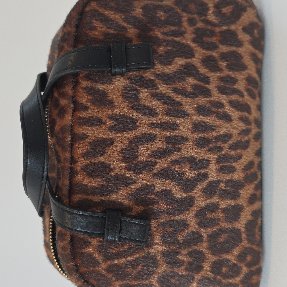 Time and Tru Leopard Faux Fur Satchel with Black Trim